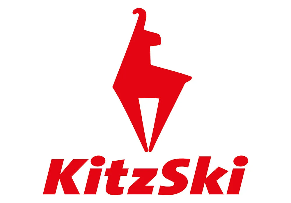KitzSki-Logo mit stilisiertem Skifahrer in Rot