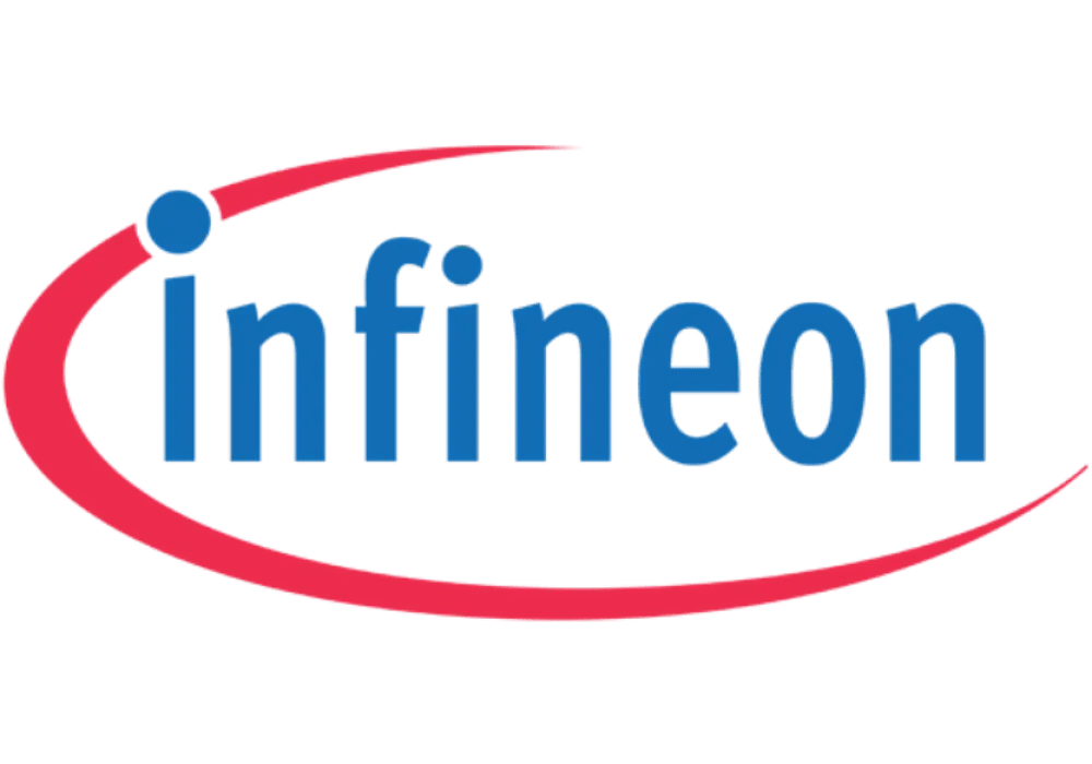 Logo von Infineon mit rotem und blauem Design