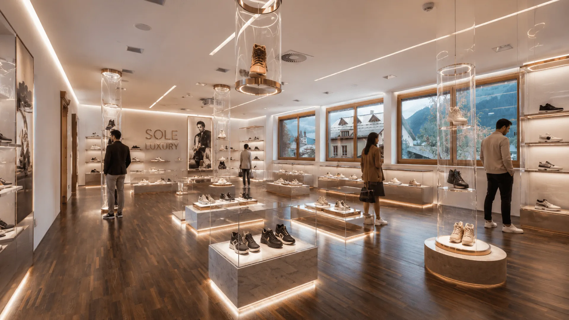 Stilvolles Sneaker-Boutique-Interieur mit Regalen