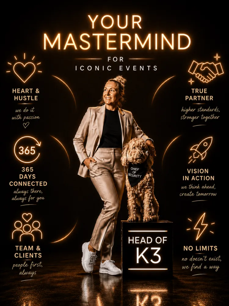 Kreative Eventplanung mit Birgit und Hund, inspirierende Botschaften.